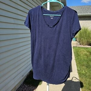Isabel Navy Short Sleeve V-neck Maternity Shirt Size Large